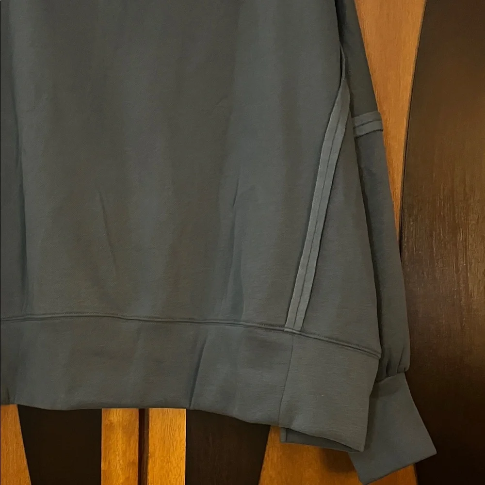 BiBi Marine Blue Chenille Love Crew Neck Sweatshirt  w/Seam Detail & Front Slits - Picture 8 of 10